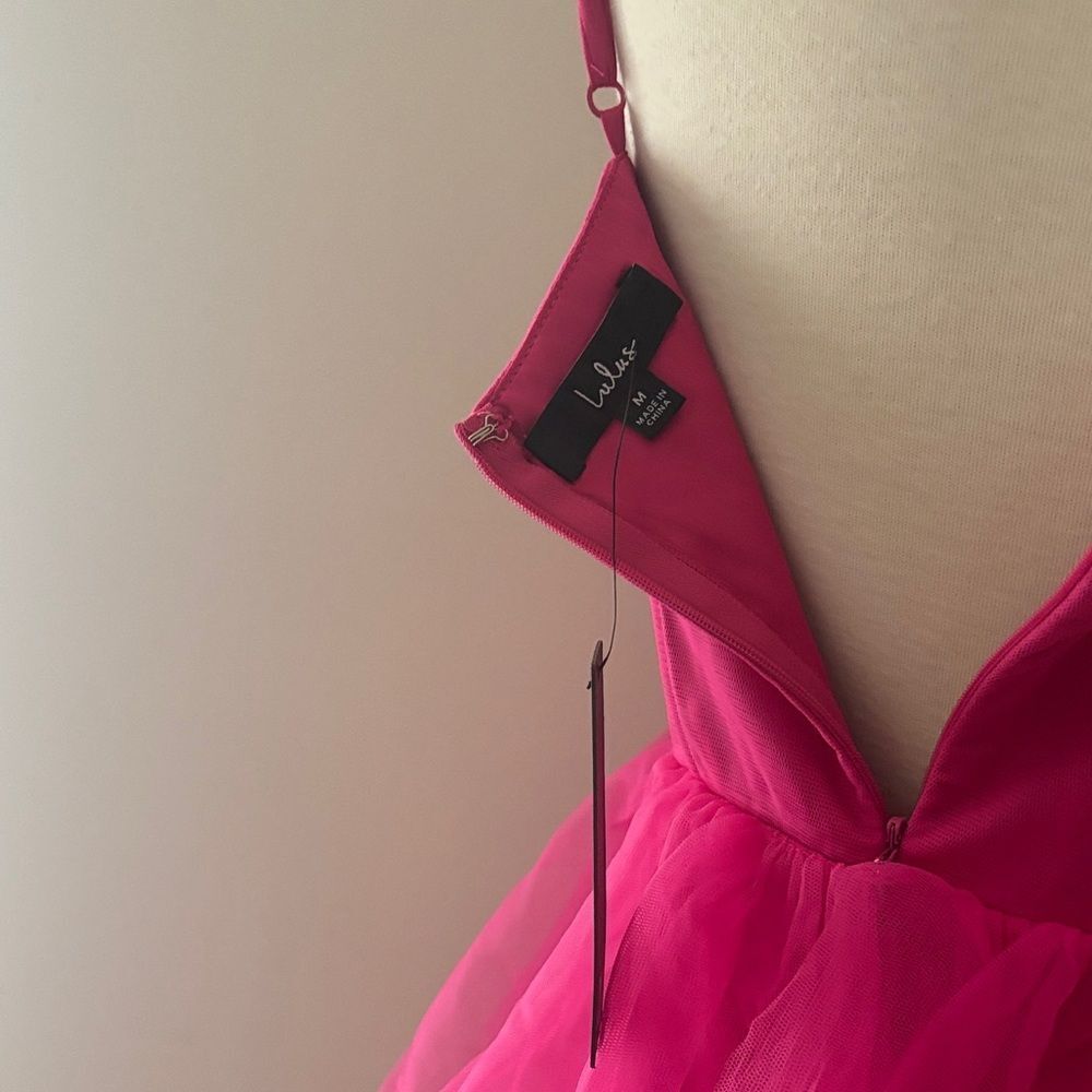 NWT Lulus Rule the Runway Hot Pink Tulle Bustier Maxi Dress M - Picture 7 of 8